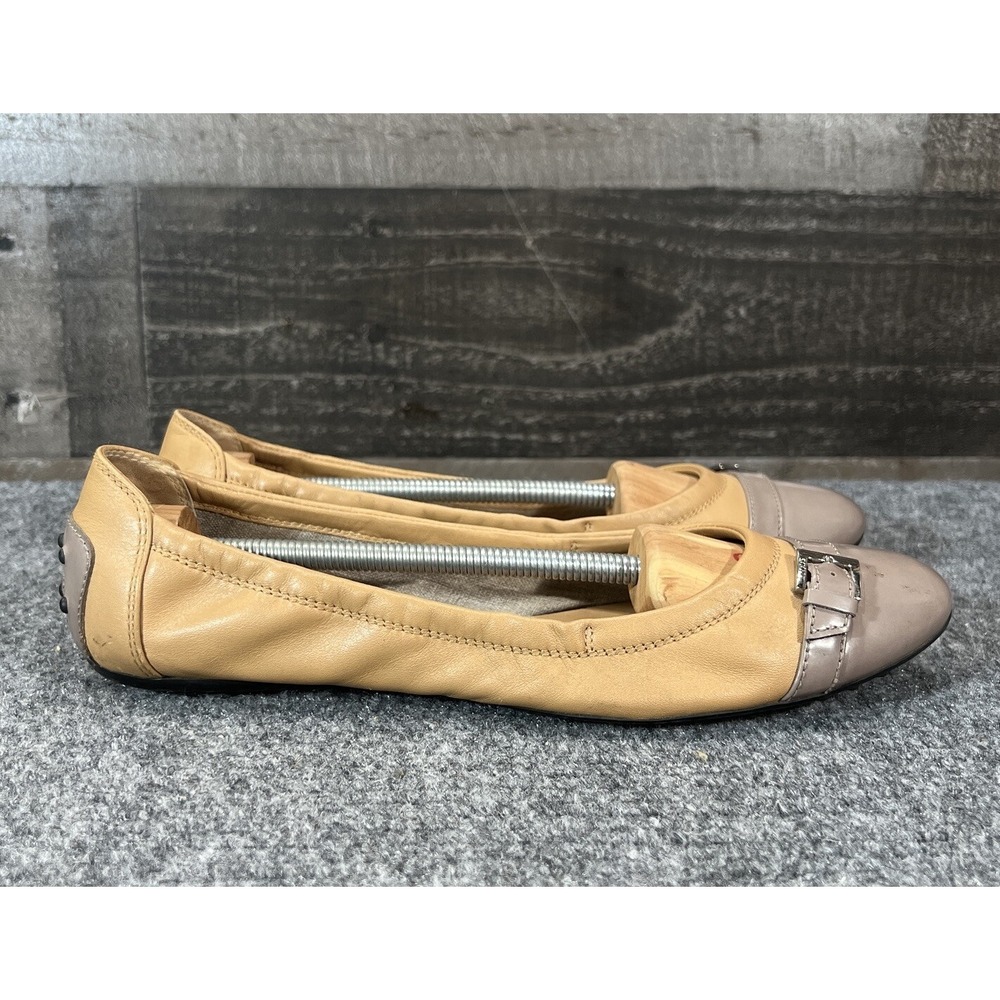 Tod's Leather Ballet Flats Beige Gray Cap Toe Womens Shoes EU 39.5 US 9.5 - Picture 7 of 15